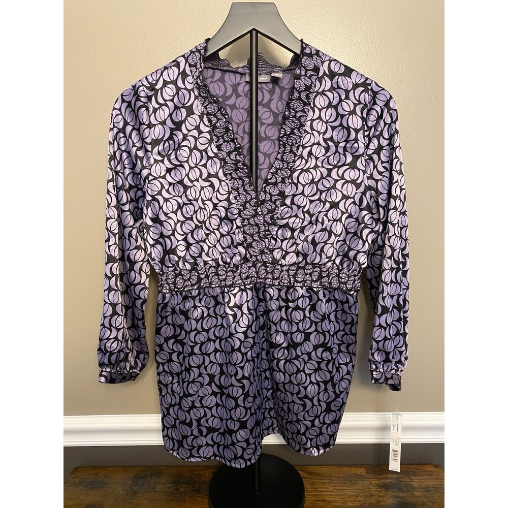 Apt 9 Blouse Top Womens Size M Purple Black Empire Waist Career Casual Slinky